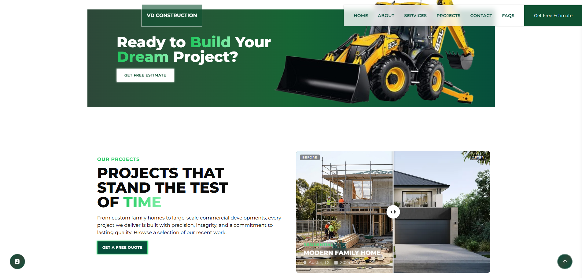 Screenshot of VD Construction Surigao Website